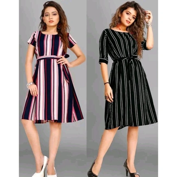 Trambakundi Women's A-line knee length new fashion western dress for girls women dresses long short knee length skater party wear one piece fit and flare dress fancy latest ladies & women's combo tunic top dress dresses - M