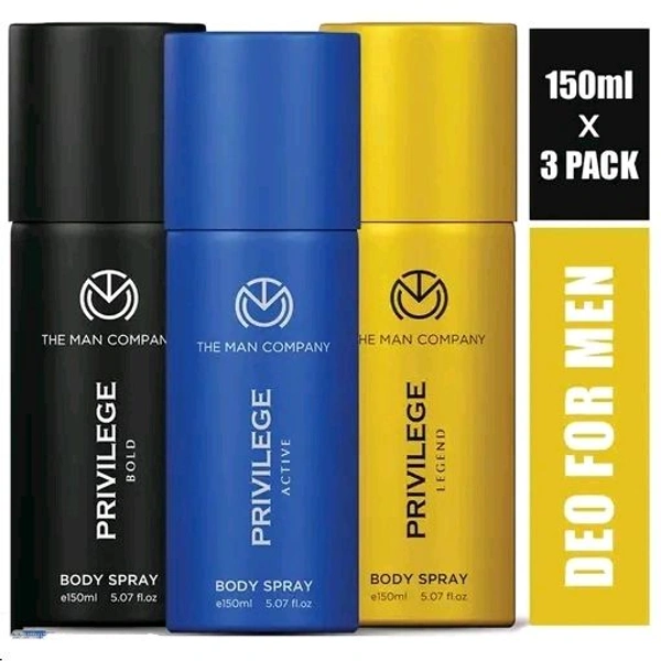 The Man Company PRIVILEGE ACTIVE, BOLD & LEGEND Perfume Body Spray for Men - 150 ML Each (Pack of 3)