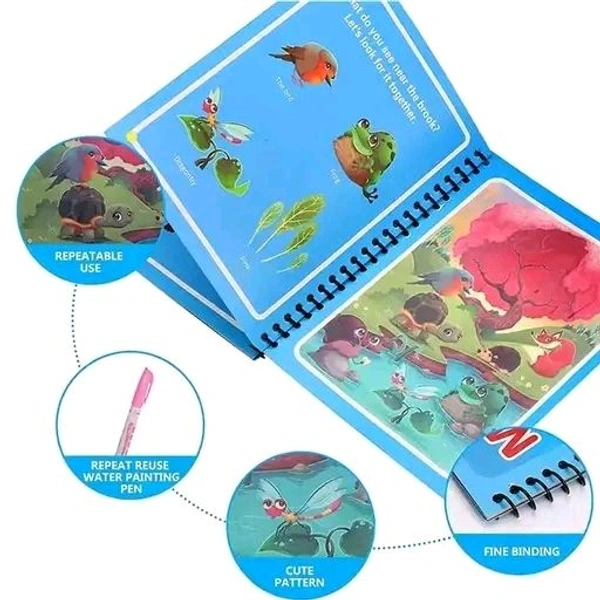 Reusable Magic Water Book Quick-Dry Coloring Book with Magic Pen – Doodle and Painting Board for Children's Educational Drawing Pad (Assorted Colors & Random Designs, Pack of 4)