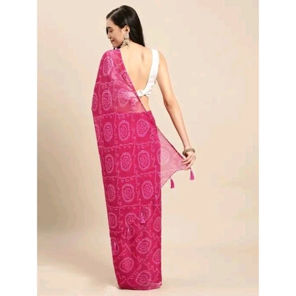 Designer women georgette Print bandhani Saree with blouse piece - Pink