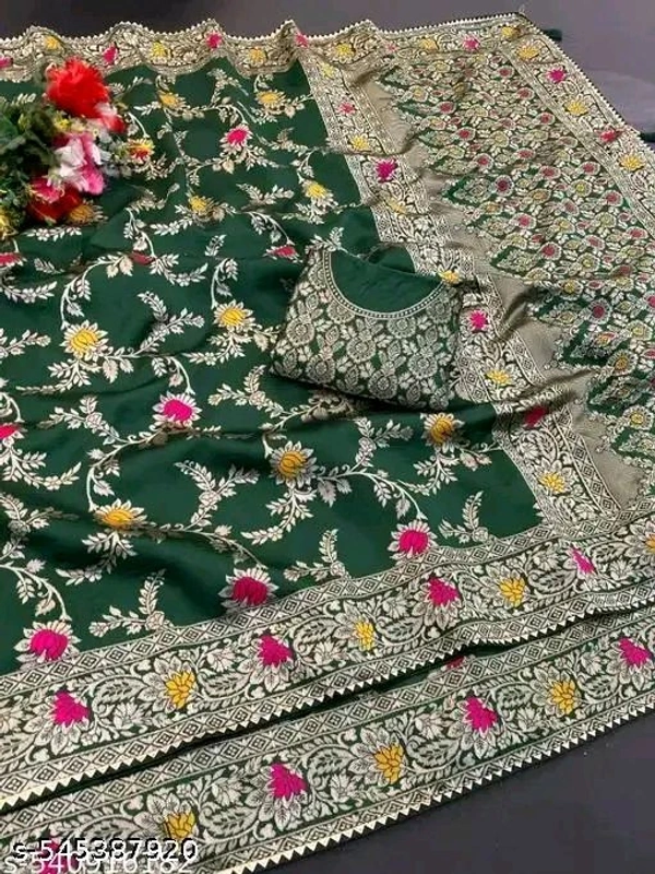 Latest Designer Banarasi Silk Sraee For Women With Unstich (brocade) Blouse Piece - Green