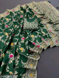 Latest Designer Banarasi Silk Sraee For Women With Unstich (brocade) Blouse Piece - Green