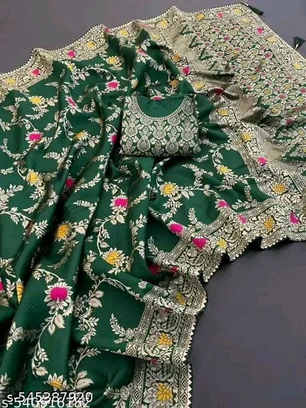 Latest Designer Banarasi Silk Sraee For Women With Unstich (brocade) Blouse Piece - Green