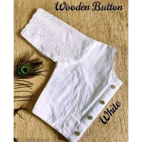 Beautiful U Neck Pure Cotton Hokoba Blouse With Fancy Button, Indian Blouse - White, 32