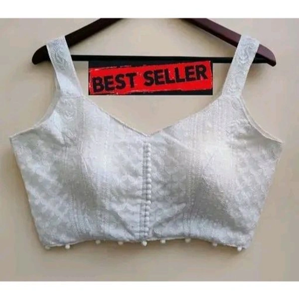 NirmitaNew Hot Beautiful White Georgette Blouse With V Neck Chikankari Lakhnavi Blouse, Stylish Sleeveless Blouse||Stylish Party Wear Blouse for Women||Chikankari Blouse - White, 34
