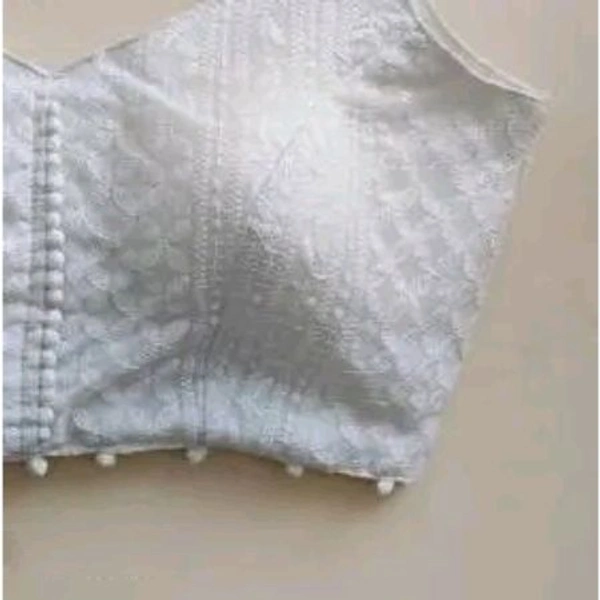 NirmitaNew Hot Beautiful White Georgette Blouse With V Neck Chikankari Lakhnavi Blouse, Stylish Sleeveless Blouse||Stylish Party Wear Blouse for Women||Chikankari Blouse - White, 34