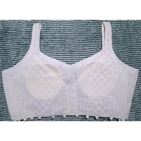 NirmitaNew Hot Beautiful White Georgette Blouse With V Neck Chikankari Lakhnavi Blouse, Stylish Sleeveless Blouse||Stylish Party Wear Blouse for Women||Chikankari Blouse - White, 34
