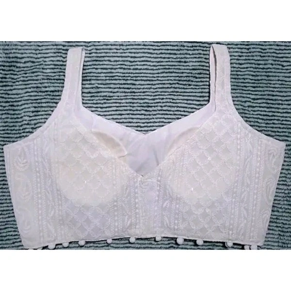 NirmitaNew Hot Beautiful White Georgette Blouse With V Neck Chikankari Lakhnavi Blouse, Stylish Sleeveless Blouse||Stylish Party Wear Blouse for Women||Chikankari Blouse - White, 34