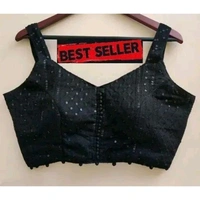 Nirmita New Hot Beautiful Black Georgette Blouse With V Neck Chikankari Lakhnavi Blouse, Stylish Sleeveless Blouse||Stylish Party Wear Blouse for Women||Chikankari Blouse - Black, 38