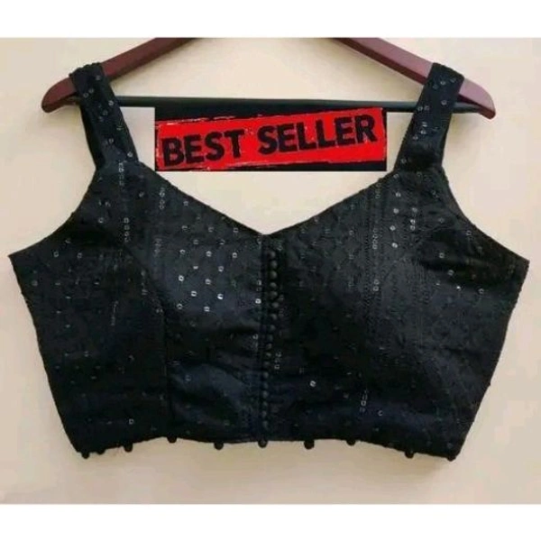 Nirmita New Hot Beautiful Black Georgette Blouse With V Neck Chikankari Lakhnavi Blouse, Stylish Sleeveless Blouse||Stylish Party Wear Blouse for Women||Chikankari Blouse - Black, 38