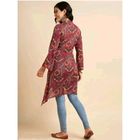 Ethnic Motifs Jaipuri print Flared Sleeves A-Line Kurti,Kurta - Maroon, 4XL