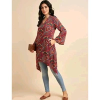 Ethnic Motifs Jaipuri print Flared Sleeves A-Line Kurti,Kurta - Maroon, 4XL