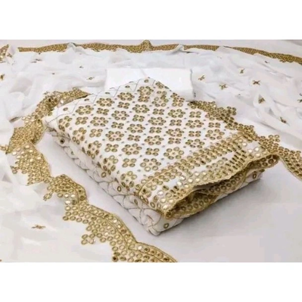 Aagyeyi Sensational Salwar Suits & Dress Materials Georgette 9mm Heavy sequence Work Wear Suit Like Party Wear Garara suit White Colour  - White