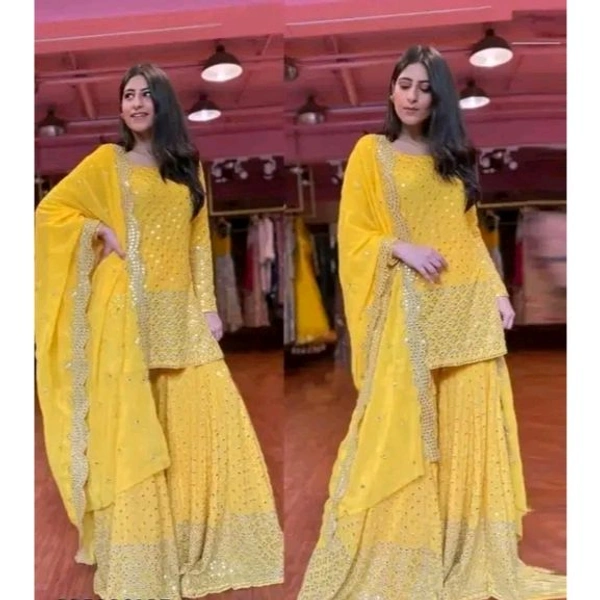 EXCLUSIVE WOMENS GARARA SUITS New Fancy Garara Georgette 9mm Heavy sequence Work Wear Suit Like Party Wear Garara suit 
