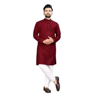 Traditional Embroidery Chikankari Work Lakhnavi Kurta Set For Mens | Festive kurta Set with Pyjama