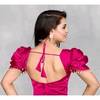 Solid Imported Organza blouse For Women, Zimmy Choo Fabric Blouse For Women, Readymade Blouse, Full Stitched blouse, Fancy Lace On Sleeve  - Pink, 30