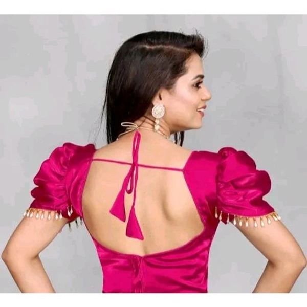 Solid Imported Organza blouse For Women, Zimmy Choo Fabric Blouse For Women, Readymade Blouse, Full Stitched blouse, Fancy Lace On Sleeve  - Pink, 30