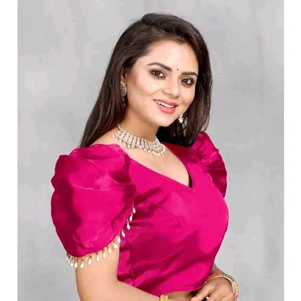 Solid Imported Organza blouse For Women, Zimmy Choo Fabric Blouse For Women, Readymade Blouse, Full Stitched blouse, Fancy Lace On Sleeve  - Pink, 34
