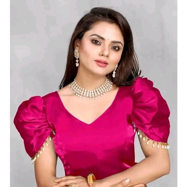 Solid Imported Organza blouse For Women, Zimmy Choo Fabric Blouse For Women, Readymade Blouse, Full Stitched blouse, Fancy Lace On Sleeve  - Pink, 36