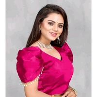 Solid Imported Organza blouse For Women, Zimmy Choo Fabric Blouse For Women, Readymade Blouse, Full Stitched blouse, Fancy Lace On Sleeve  - Pink, 38
