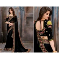 Women's & Girl's New Fashion Style unique Designer Comfortable Party Wear Silk Saree With light weight Blouse (BLACK) - Black