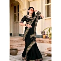 Women's & Girl's New Fashion Style unique Designer Comfortable Party Wear Silk Saree With light weight Blouse (BLACK) - Black
