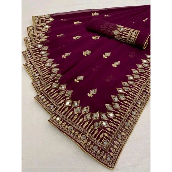 Self Design, Embroidered, Solid/Plain Bollywood Georgette - Green