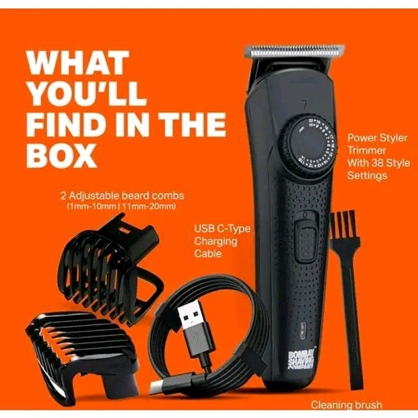 Power Styler Trimmer Men, 2X Fast Charging, 2 Yr Warranty, 80Min runtime, Hair Trimmer, Shaving Machine, Cordless Beard, 38 length Settings, Flash USB Cable fast Charging (Black)
