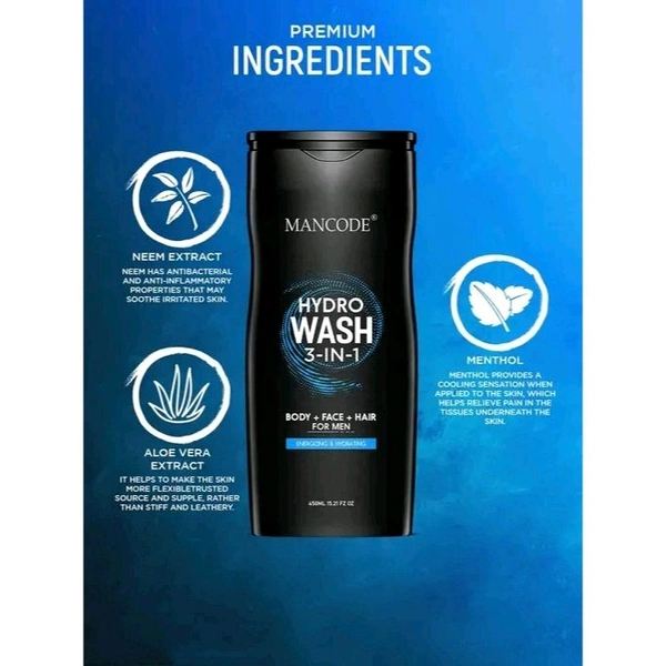 Hydro Wash 3-in-1 Body Wash for men, each 450ml Pack of 2