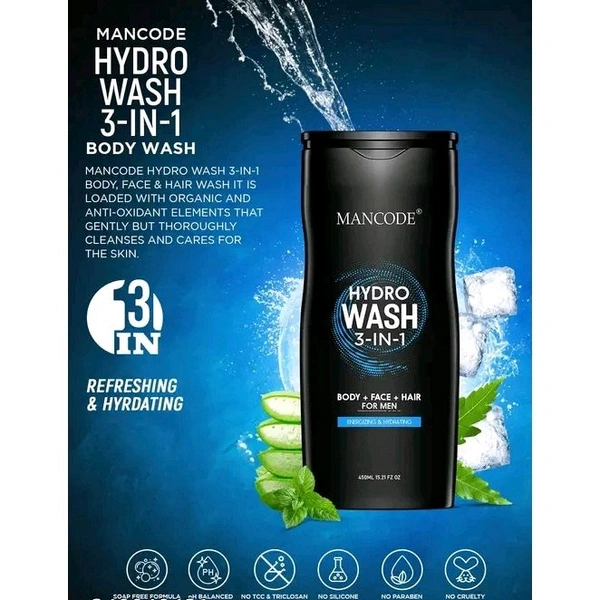 Hydro Wash 3-in-1 Body Wash for men, each 450ml Pack of 2