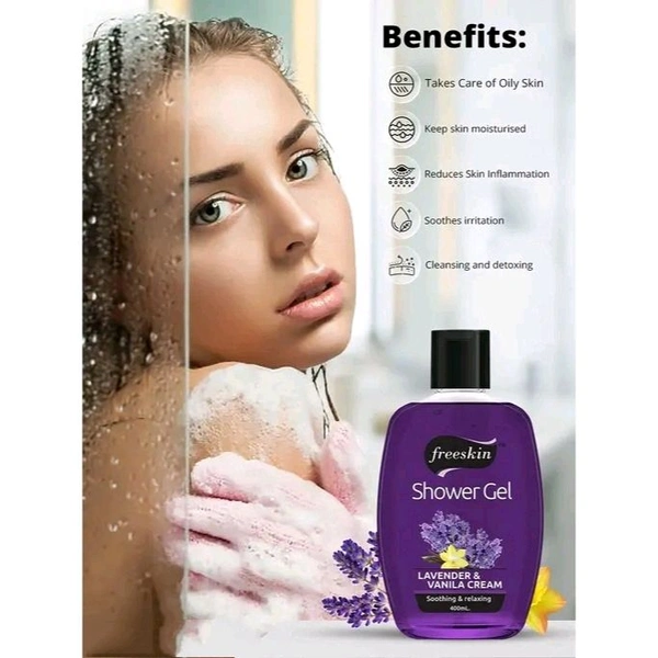 Freeskin Lavender & Vanilla Cream Body Wash for Men & Women Shower Gel for Women Skin Lightening Soothes Skin Irritation Cooling Acne Removal Oil Control Deep Cleansing Glowing Refreshing Smooth Skin - 400ml