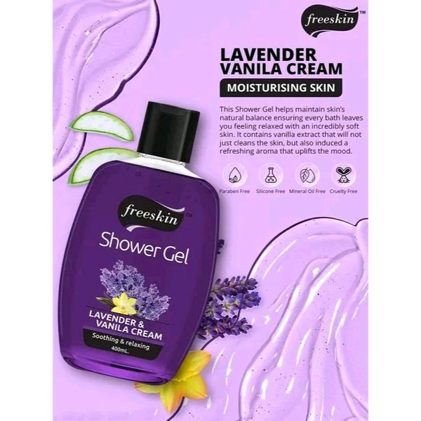 Freeskin Lavender & Vanilla Cream Body Wash for Men & Women Shower Gel for Women Skin Lightening Soothes Skin Irritation Cooling Acne Removal Oil Control Deep Cleansing Glowing Refreshing Smooth Skin - 400ml