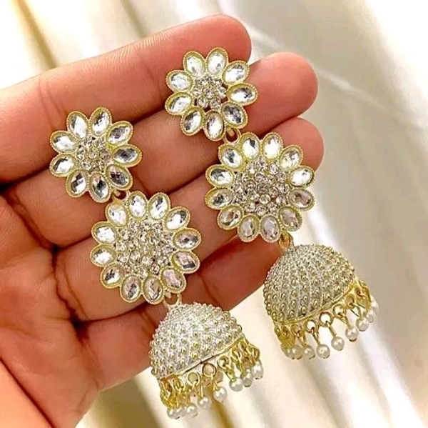 Fancy White Color Do Flower Earrings