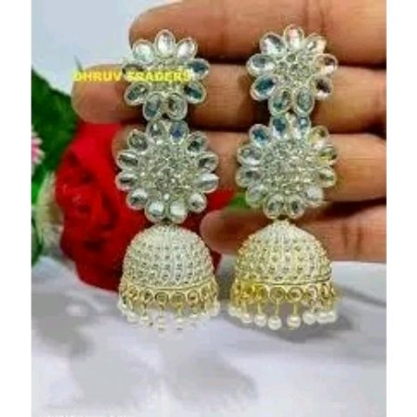 Fancy White Color Do Flower Earrings