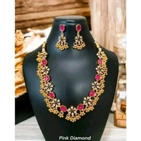Combo jewellery(Gold Plated Green-Pink Diamond),choker,necklace,jewellery set,indian wedding jewellery set,Maangalyam/Murukku,south,indian,maharastrian,highquality set for women girls