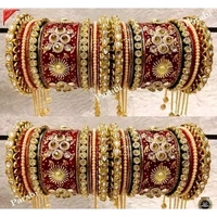RED MULTICOLOUR LATKAN Heavy Alloy Gold-plated Rajkot Style Bridal Chuda Bangles Set For Girls And Women. - 2.3