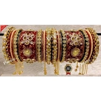 RED MULTICOLOUR LATKAN Heavy Alloy Gold-plated Rajkot Style Bridal Chuda Bangles Set For Girls And Women. - 2.3