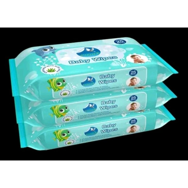 GLIDER Baby Wipes | 25 Wipes/Pack | Soft and Thick | Aloe Vera & Vitamins | (Pack of 3 ( 75 Wipes )