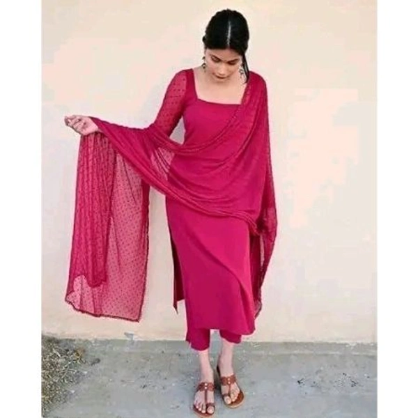 Women Self Design Kurti, Pant and Dupatta Set - S