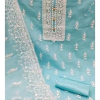 Unstiched Exclusive Super Best Collections Organza Party Wear Fancy Patiala Pakistani jaipuri All Occastions Organza Suits Women's Aqua Blue Embellished Embroidered Organza Suits & Dress Materials 