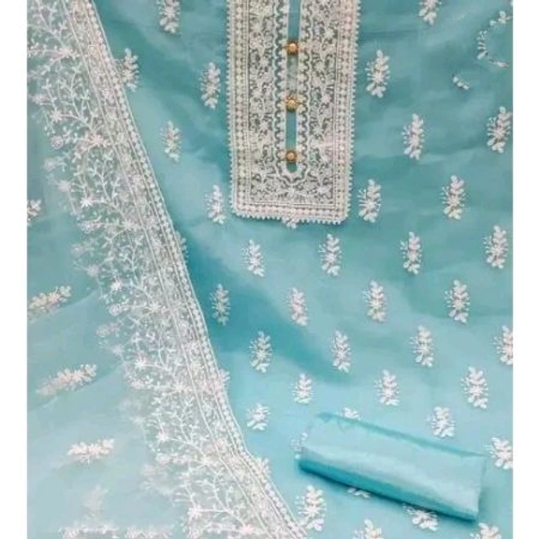 Unstiched Exclusive Super Best Collections Organza Party Wear Fancy Patiala Pakistani jaipuri All Occastions Organza Suits Women's Aqua Blue Embellished Embroidered Organza Suits & Dress Materials 
