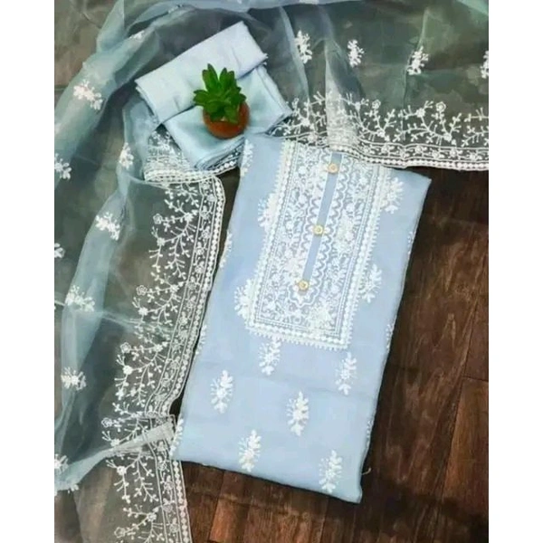 Unstiched Exclusive Super Best Collections Organza Party Wear Fancy Patiala Pakistani jaipuri All Occastions Organza Suits Women's Aqua Blue Embellished Embroidered Organza Suits & Dress Materials 