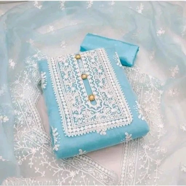 Unstiched Exclusive Super Best Collections Organza Party Wear Fancy Patiala Pakistani jaipuri All Occastions Organza Suits Women's Aqua Blue Embellished Embroidered Organza Suits & Dress Materials 