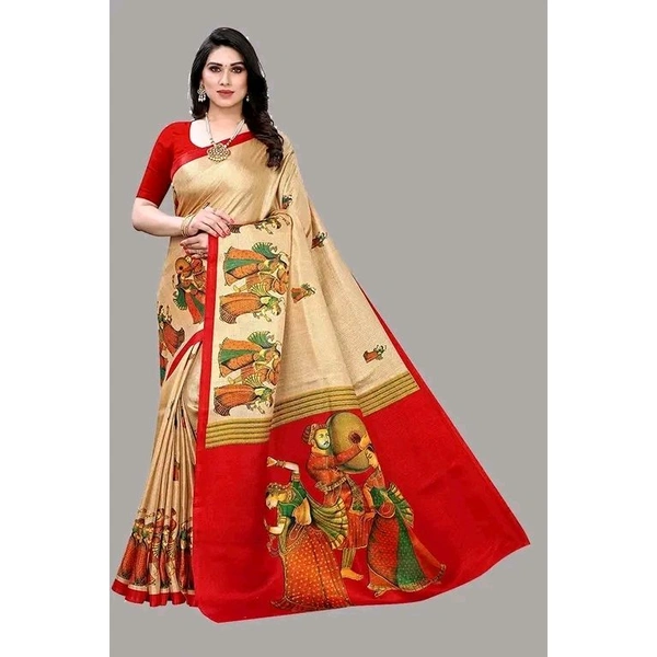 Women's Desinger Art Silk Printed Saree with Blouse Piece  