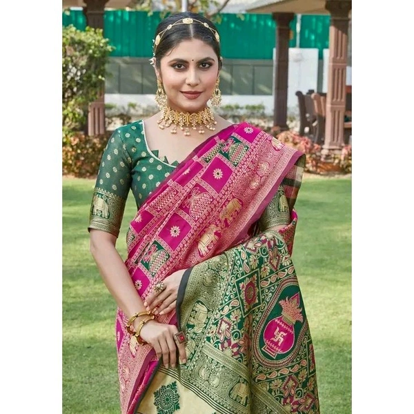 cotton silk jacquard saree with unstitched blouse