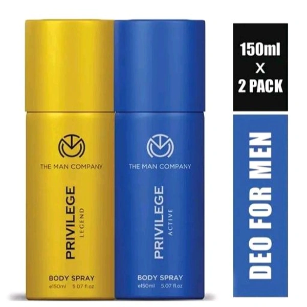 The Man Company Privilege Active & Legend Deodorant for Men - 2 X 150ml | Long-Lasting Deo Perfume Body Spray