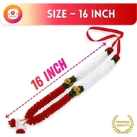 (16 Inch ) Handmade Satin Ribbon Mala for Photo Frame & God Idol | Artificial White & Red Garland for Photo Frames, Murti, God, Mandir and Temple - Pack of 1