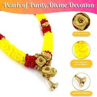 (16 Inches)Handmade Yellow & Red Artificial Satin Ribbon Garland for Photo Frame, God Idols and Loved Ones | Artificial Sartin Ribbon Mala for Photo, Bhagwan Murti - Pack of 1