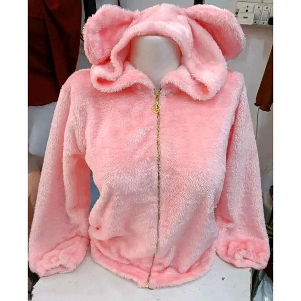 Women's Fall and Winter Fashion Short Shearling Fuzzy Jacket with Hood  - XL, Pink