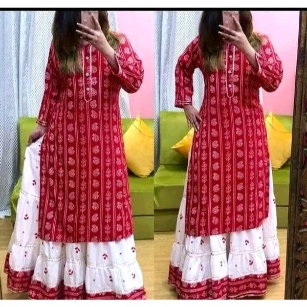 HIGH DEMDNABLE PRITNED TRENDABLE KURTI WITH SKIRT - XXXL